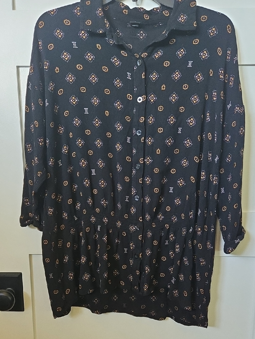 Volcom Black Printed Peplum Blouse Oversized S EUC